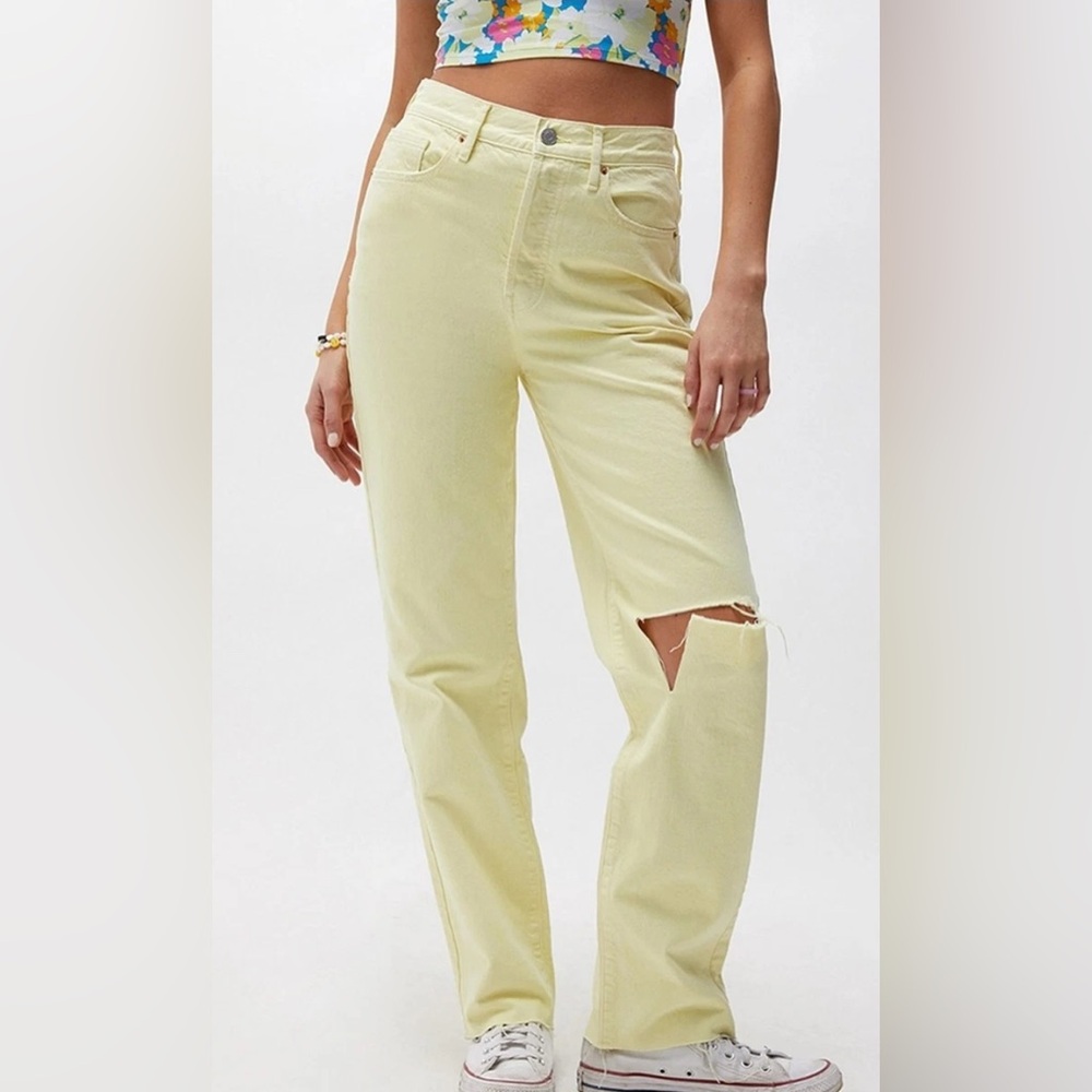 Pac Sun Yellow Denim Dad Jean Distressed Womens‎ Size 22 XXS Casual Jeans